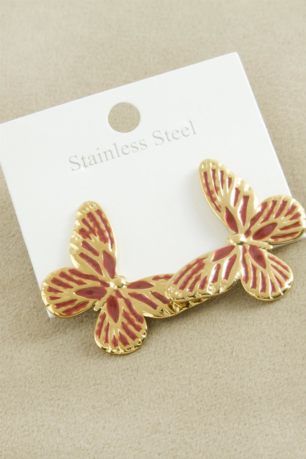 AhEs Shopping Kelebek Mineli Lüks Çelik Küpe