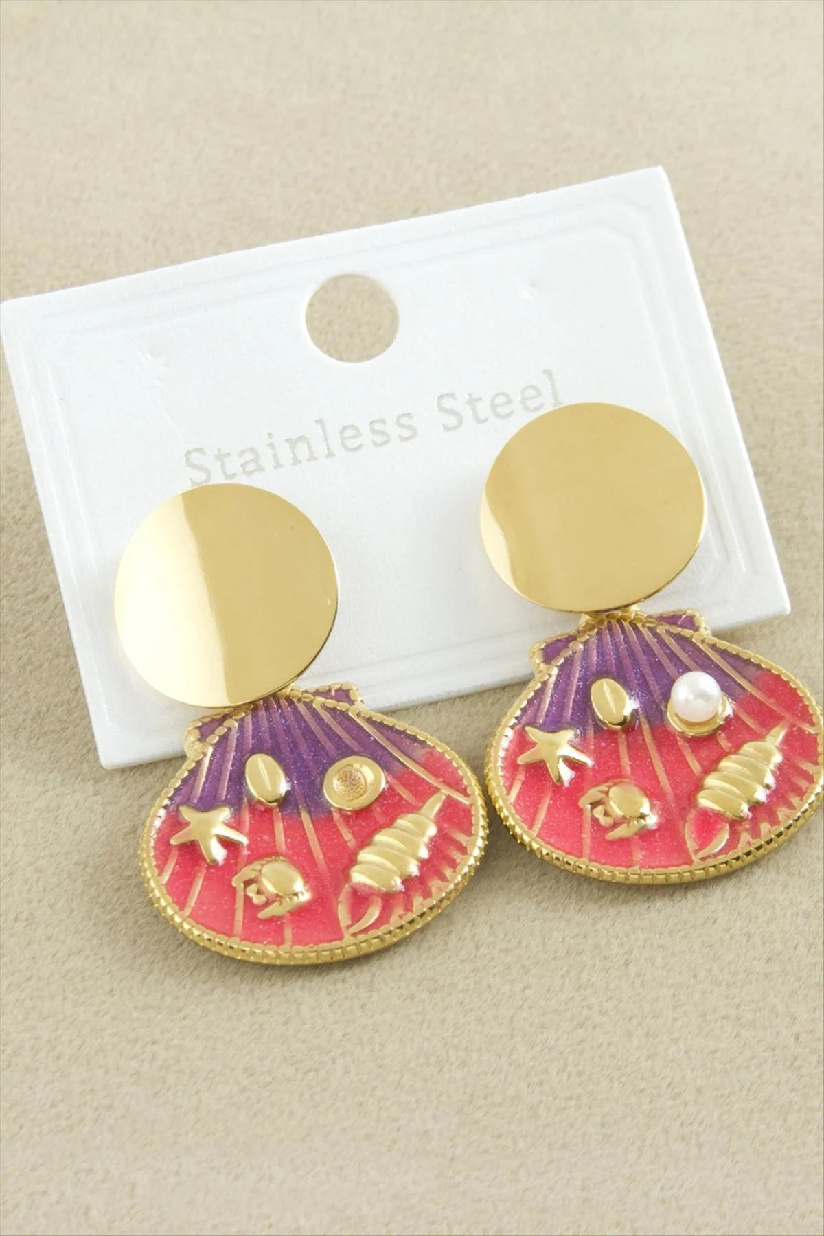 AhEs Shopping Oval Mineli Lüks Çelik Küpe