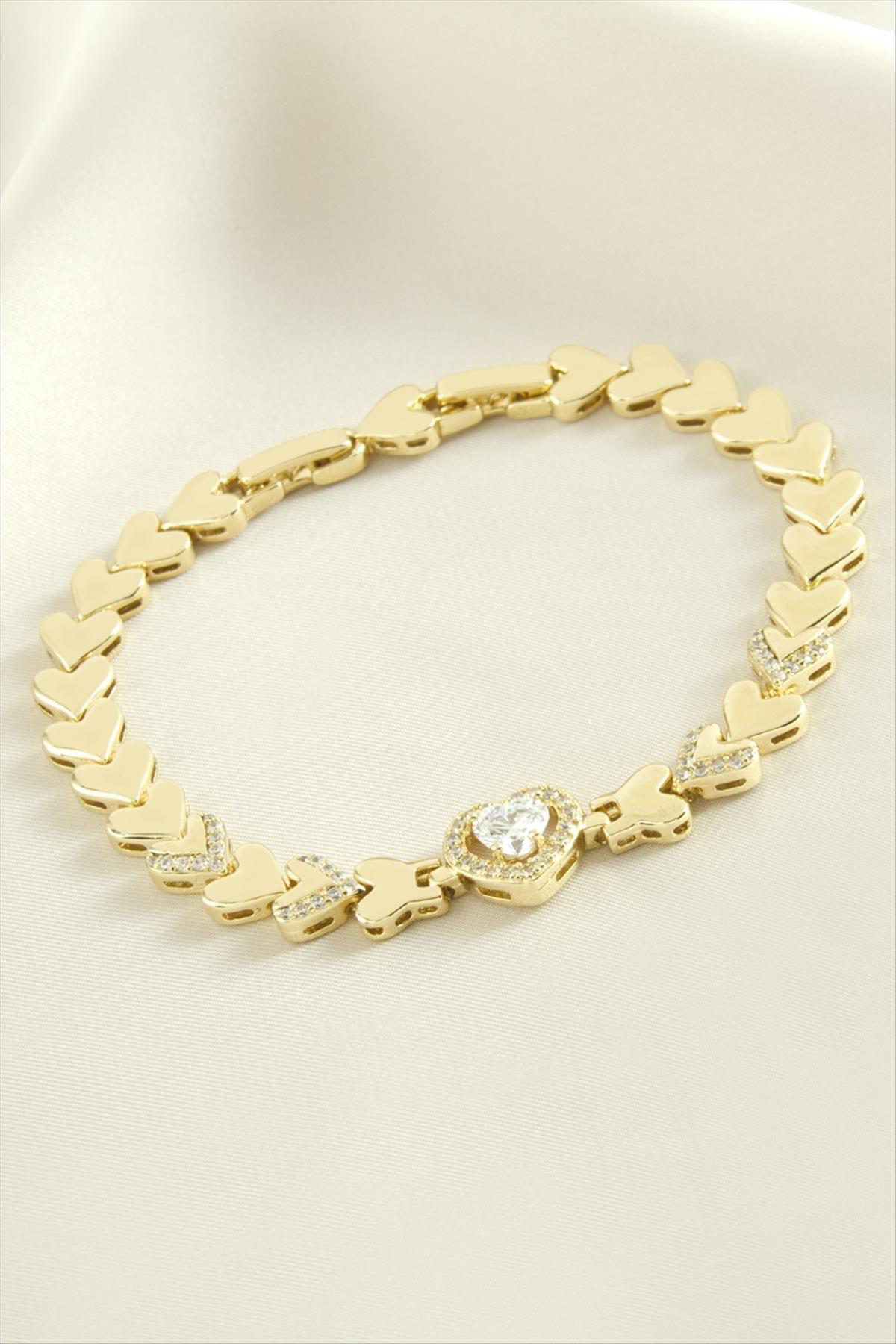 AhEs Shopping Xuping Kalp Zirkon Taşlı Lüks Çelik Bileklik