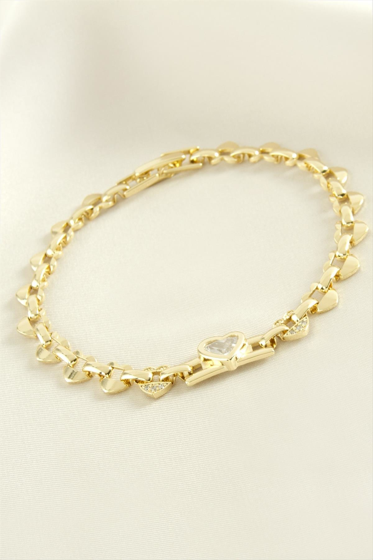 AhEs Shopping Xuping Kalp Zirkon Taşlı Lüks Çelik Bileklik