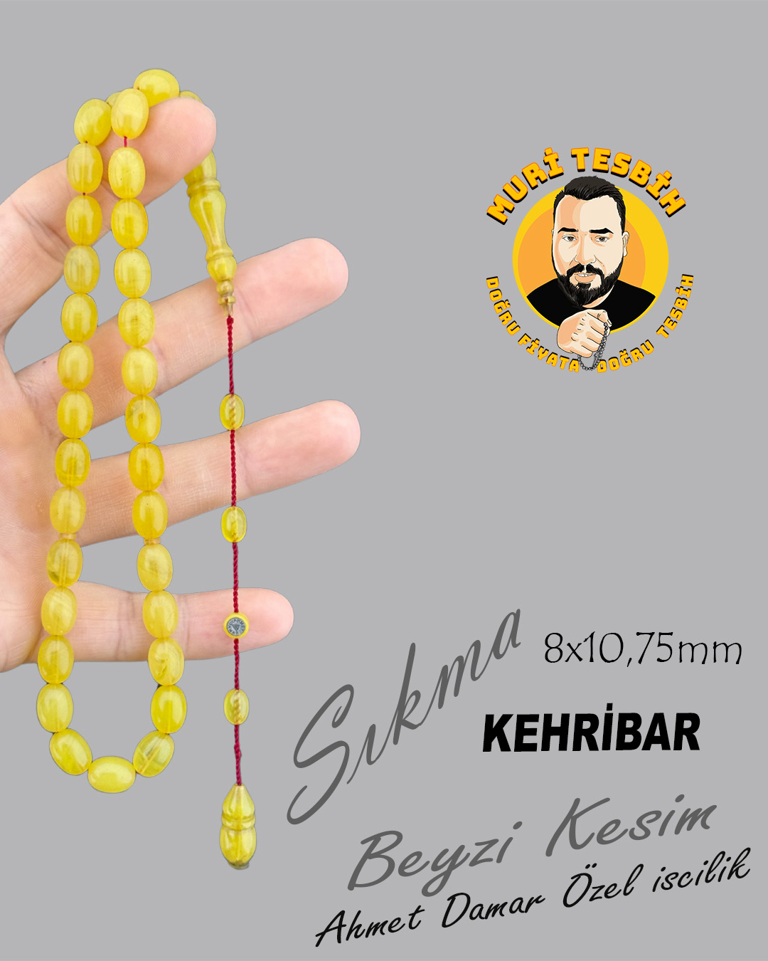 AHMET DAMAR ATEŞ KEHRİBAR BEYZİ KESİM 8X10,75mm AHMET DAMAR ATEŞ KEHRİBAR BEYZİ KESİM 8X10,75mm