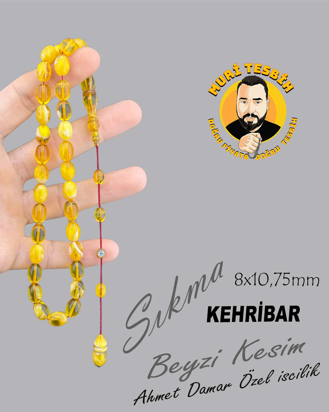 AHMET DAMAR ATEŞ KEHRİBAR BEYZİ KESİM 8X10,75mm AHMET DAMAR ATEŞ KEHRİBAR BEYZİ KESİM 8X10,75mm
