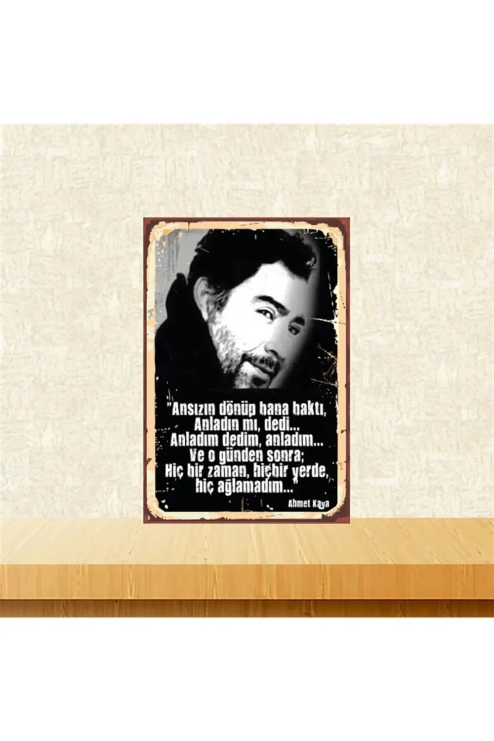 Ahmet Kaya Ansızın Dönüp Bana Baktı 20-30 Cm Retro Ahşap Tablo Tk