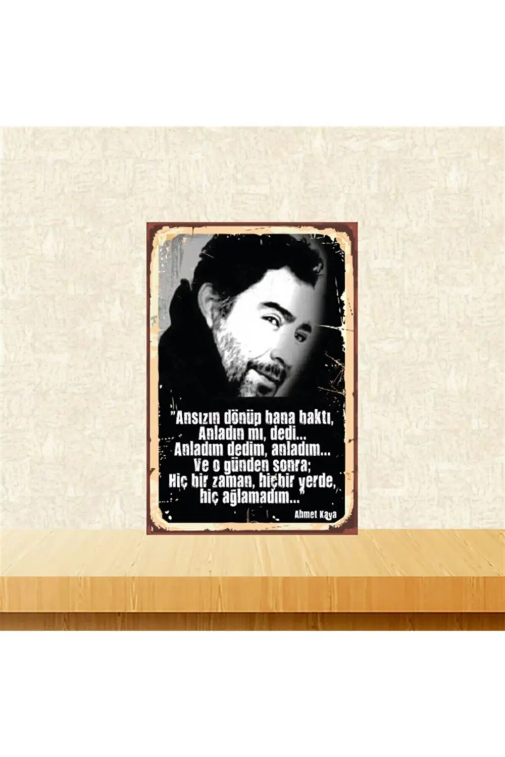 Ahmet Kaya Ansızın Dönüp Bana Baktı 20-30 Cm Retro Ahşap Tablo Tk