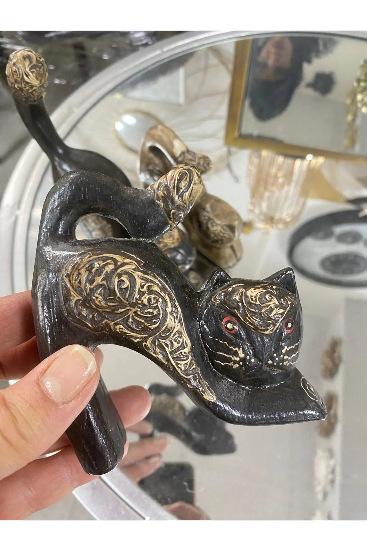 Ahşap 3 Lü Kuyruğu Havada Kedi Biblosu