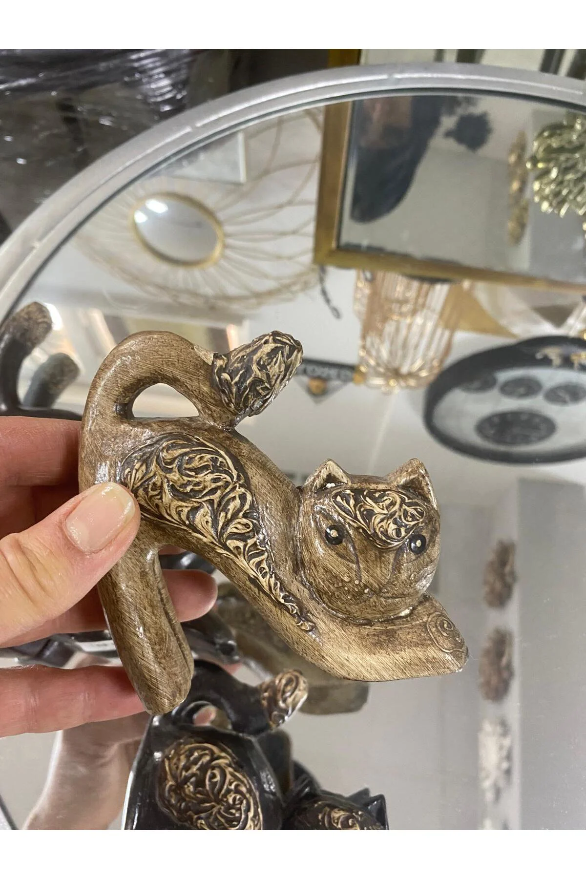 Ahşap 3 Lü Kuyruğu Havada Kedi Biblosu