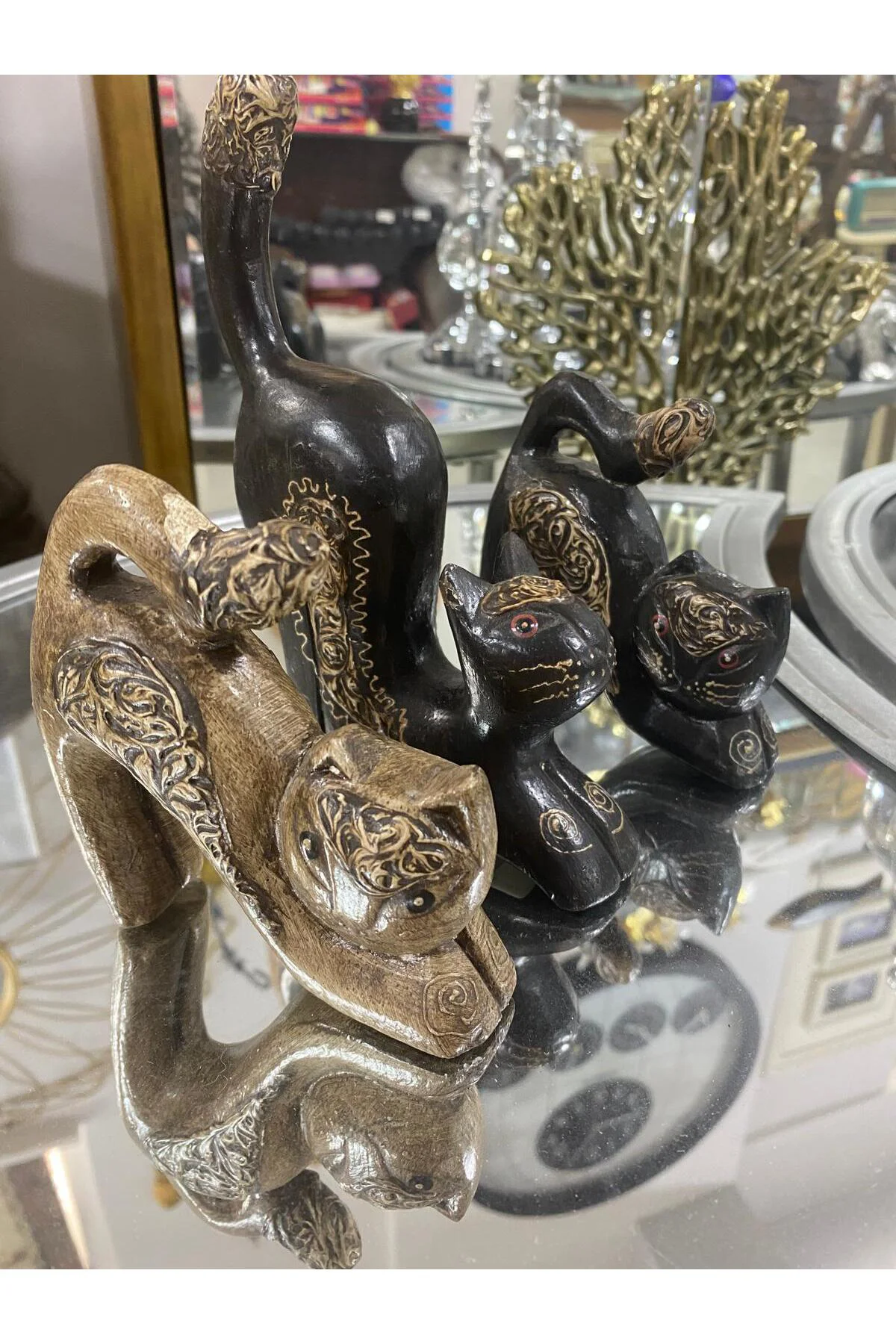 Ahşap 3 Lü Kuyruğu Havada Kedi Biblosu