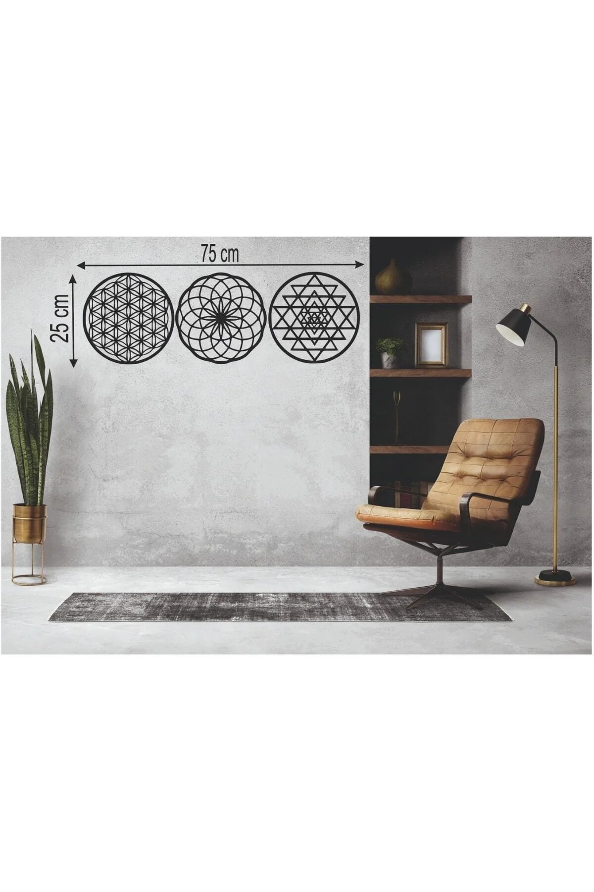 Ahşap 3 Mm Mdfyaşam Çiçeği Sri Yantra Ve Torus 3'lü Set Duvar Tab