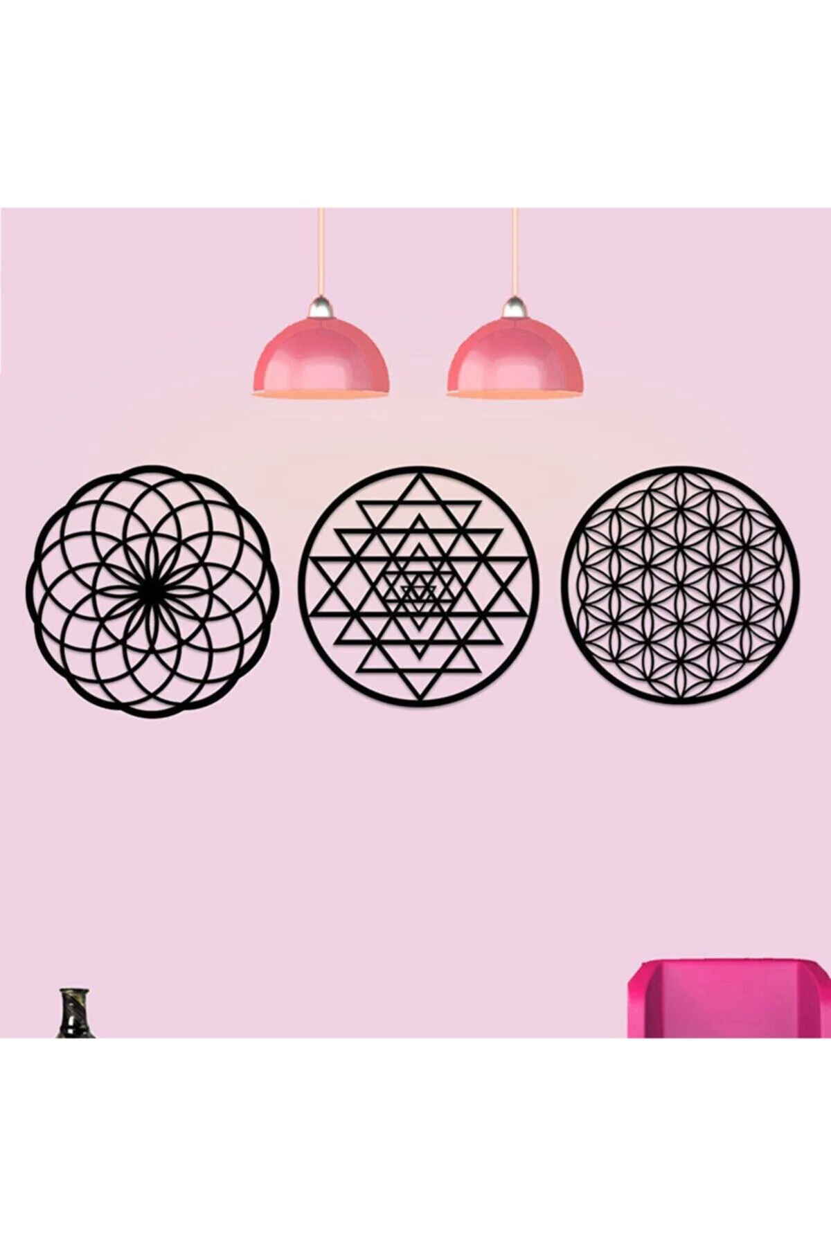 Ahşap 3 Mm Mdfyaşam Çiçeği Sri Yantra Ve Torus 3'lü Set Duvar Tab