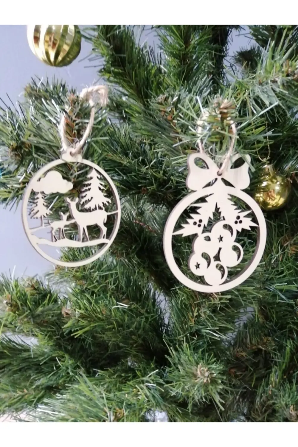 Leylaser Ahşap 3Mm Krem Mdf Yılbaşı Süsleri 7,5X7,5 Cm 8 Li