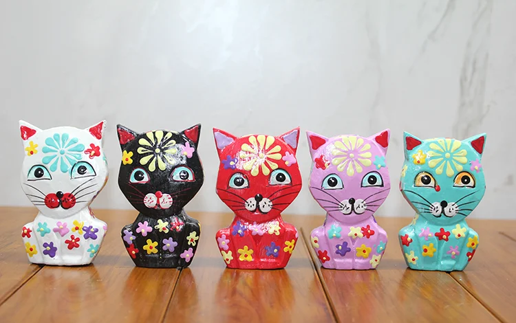 Ahşap 5 Parçalı Kedi Figürleri Seti Model 1