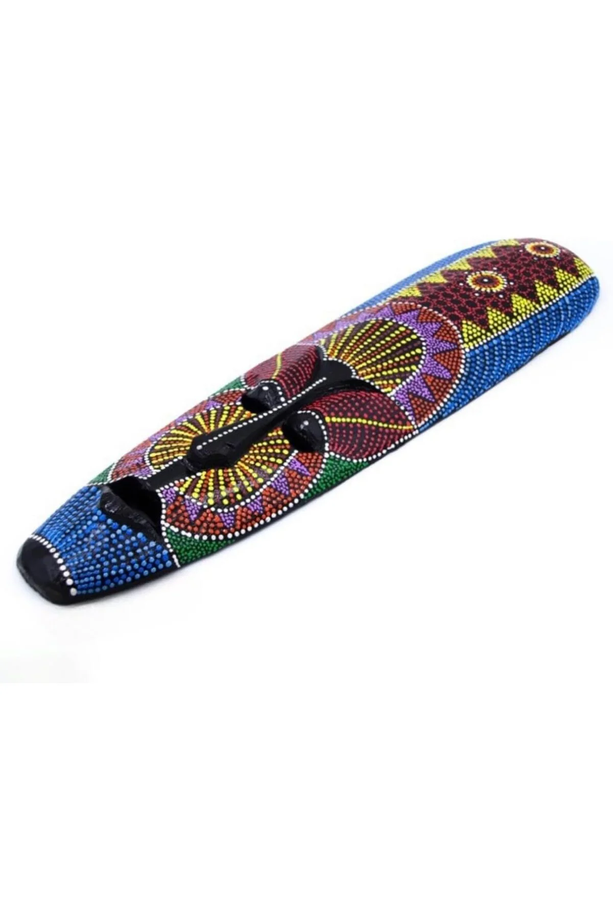 Ahşap Aborjin Mask 50 cm Renkli Duvar Dekoru Maske