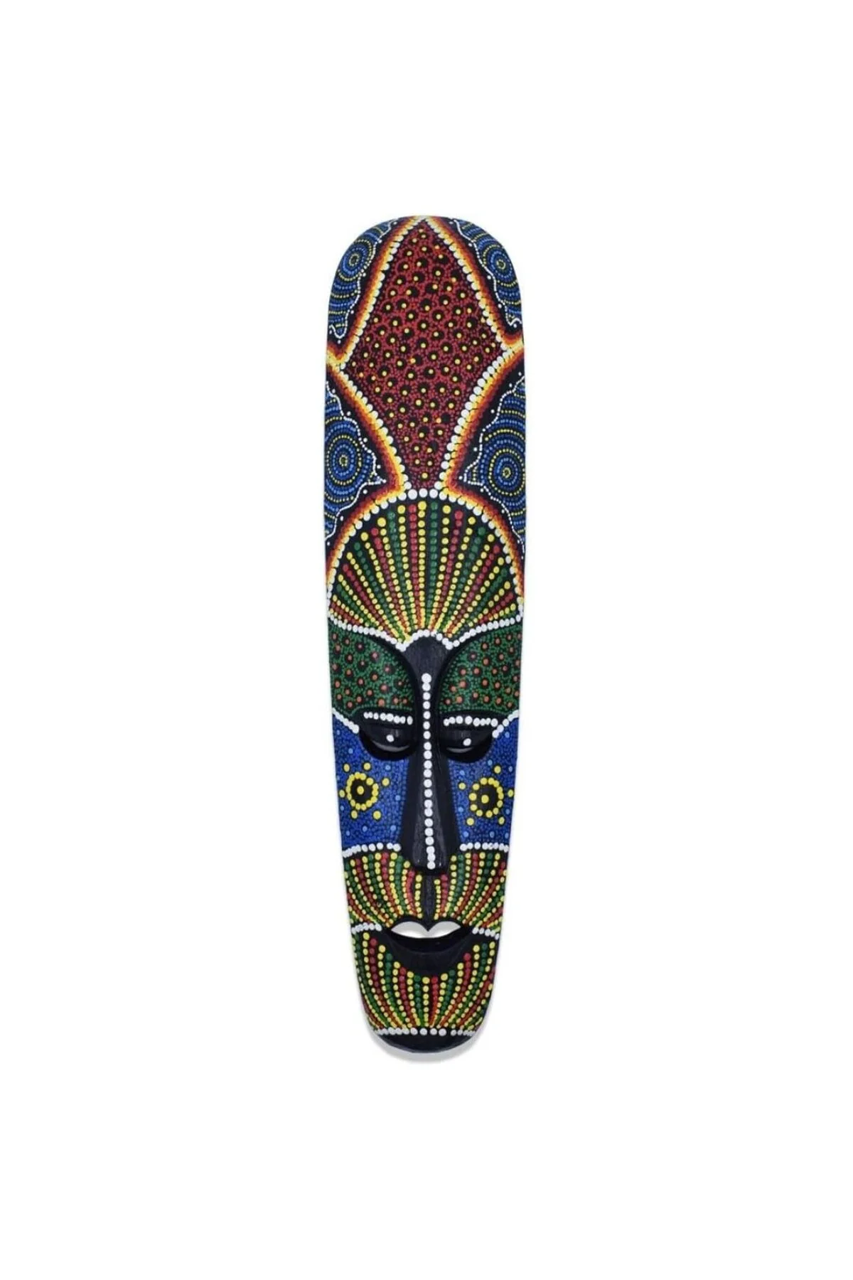 Ahşap Aborjin Mask 50 cm Renkli Duvar Dekoru Maske