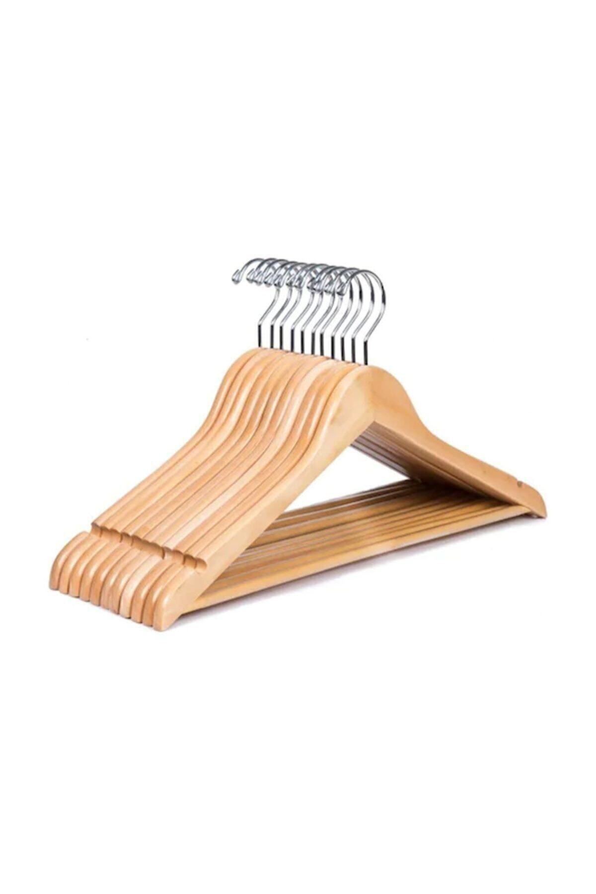 Ahşap Askı Kıyafet Askısı Askılık Vernikli 10 Adet Premium Qualit