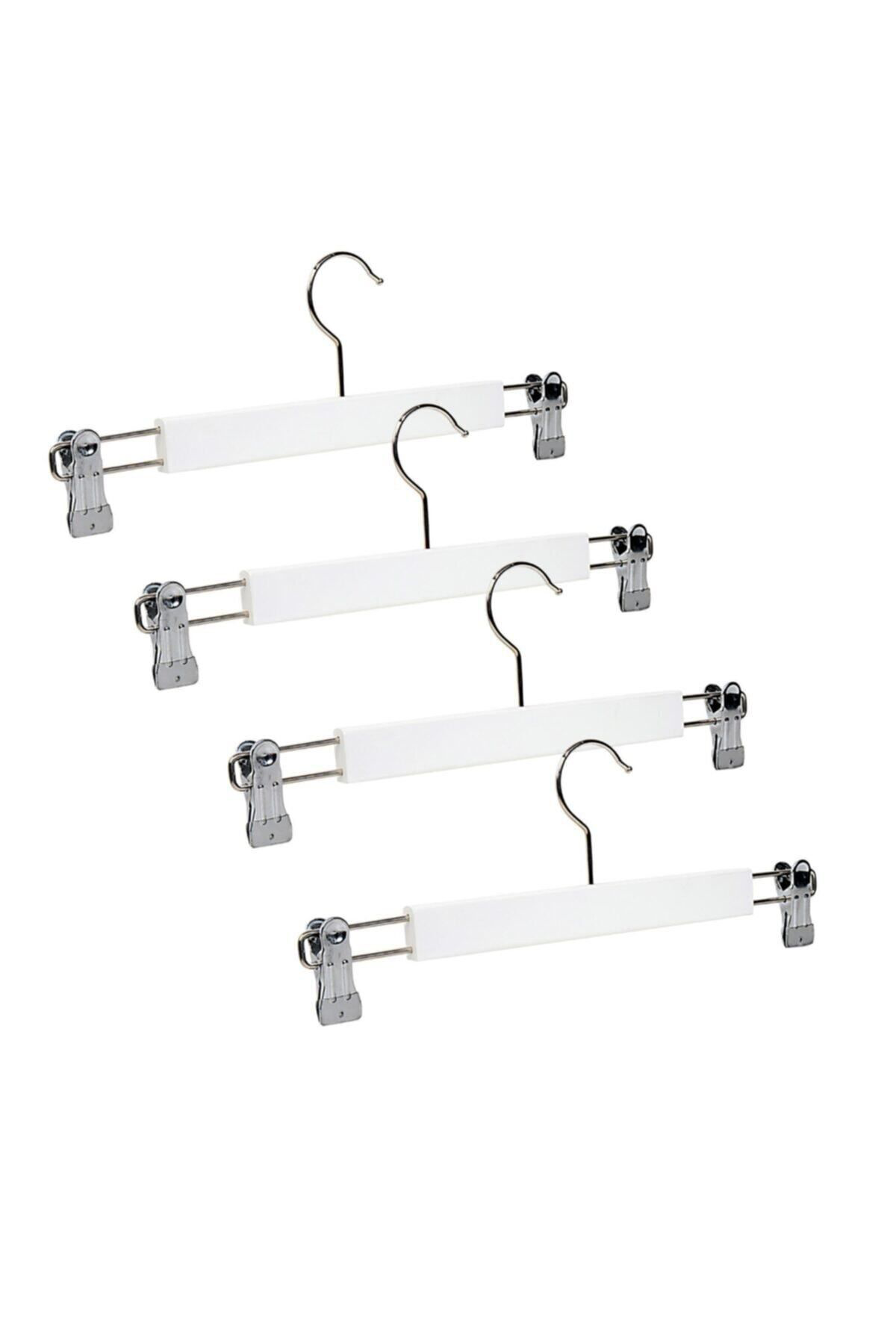 Otel Bukleti Ahşap Askı Mandallı Pantolon Etek Askısı Beyaz Renk 8 Adet