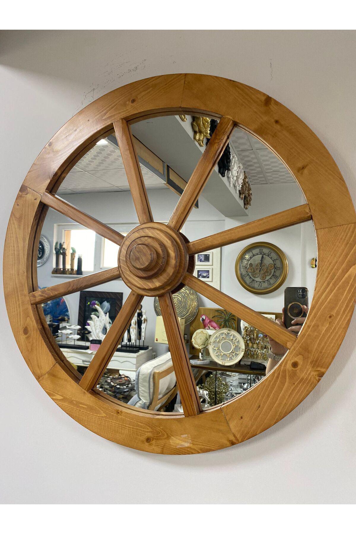 Elif Aksesuar Ahşap At Arabası Tekerleği Dekoratif Ayna