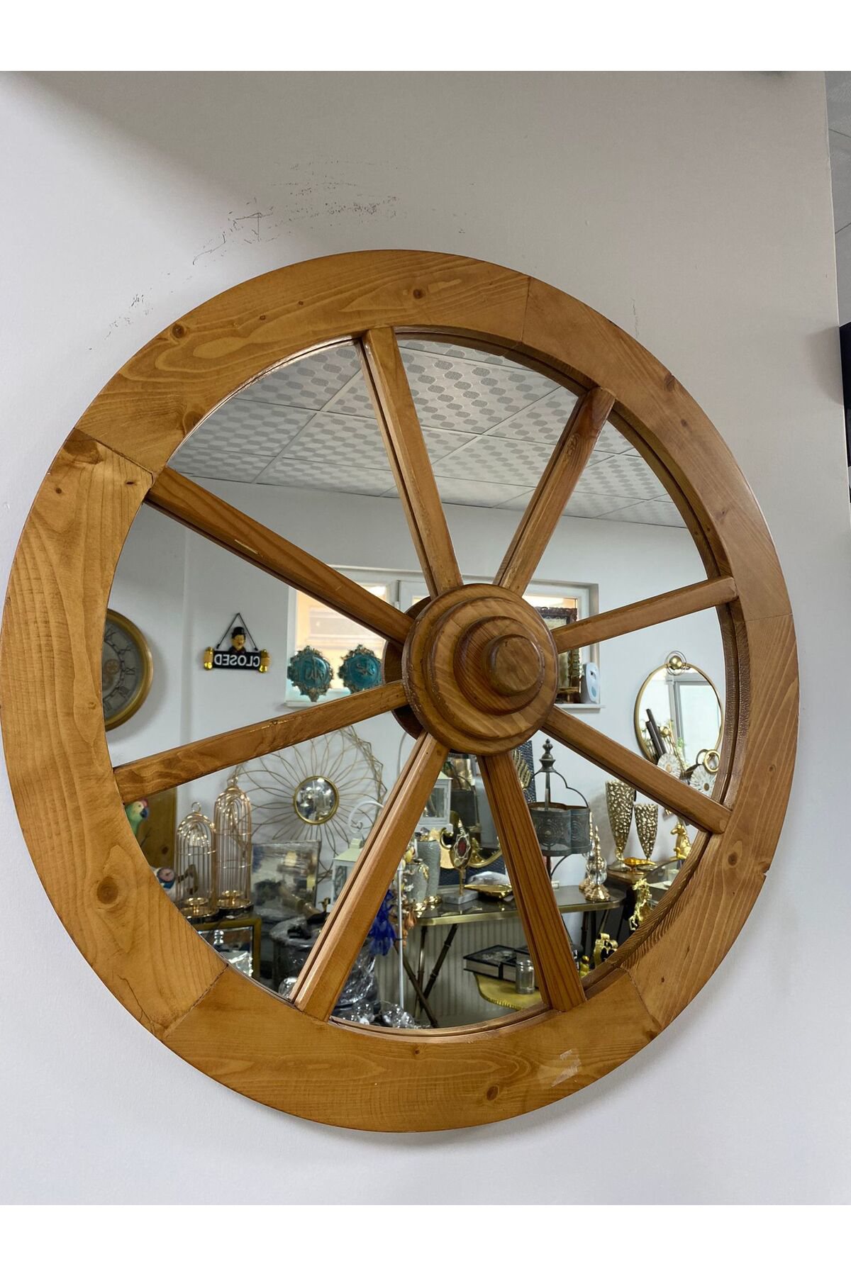 Elif Aksesuar Ahşap At Arabası Tekerleği Dekoratif Ayna