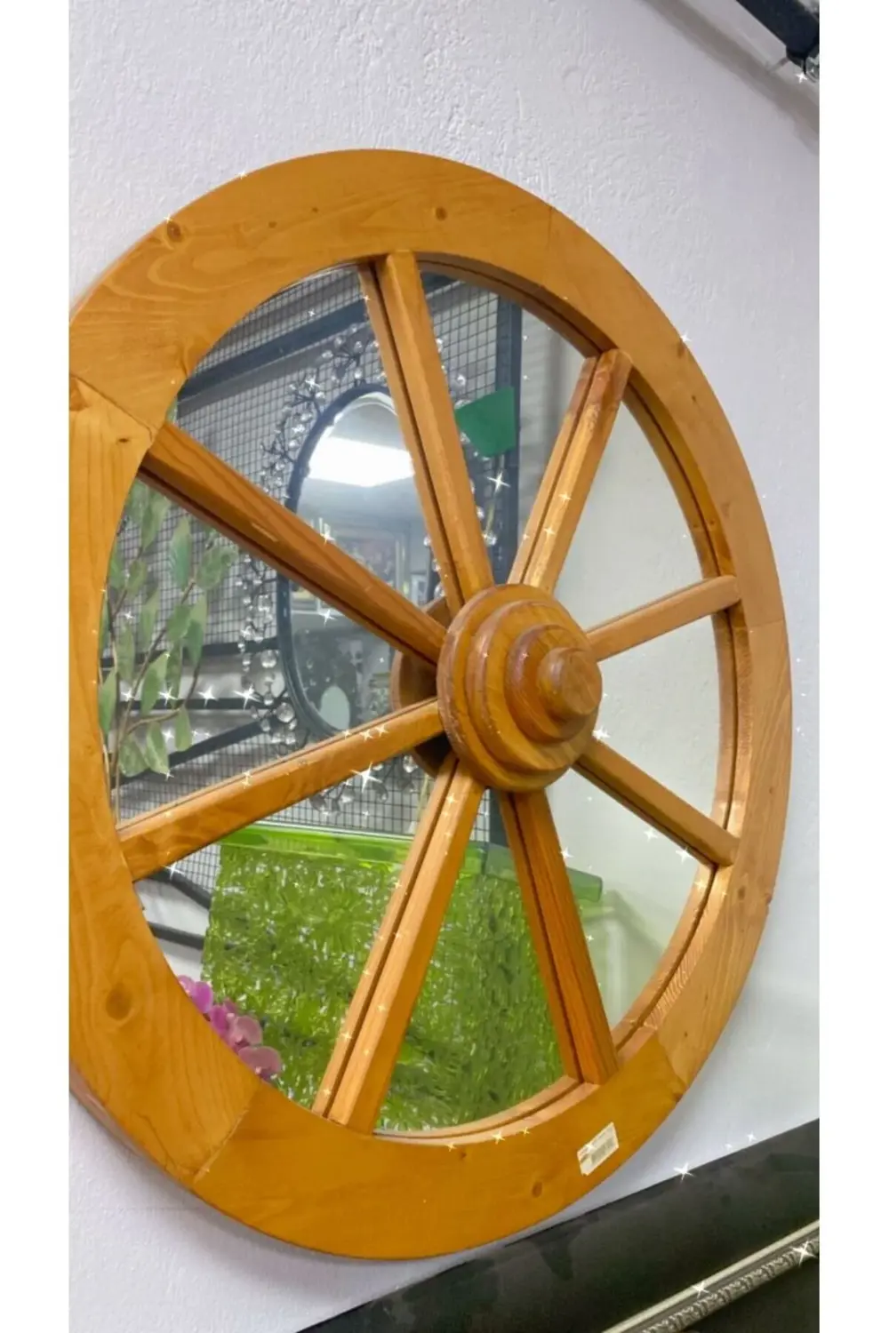 Ahşap At Arabası Tekerleği Dekoratif Ayna