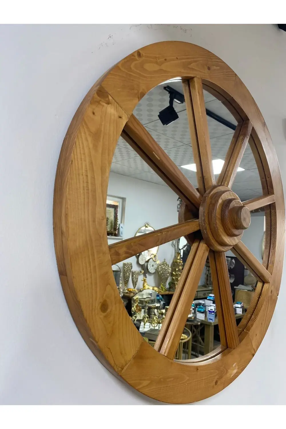 Ahşap At Arabası Tekerleği Dekoratif Ayna