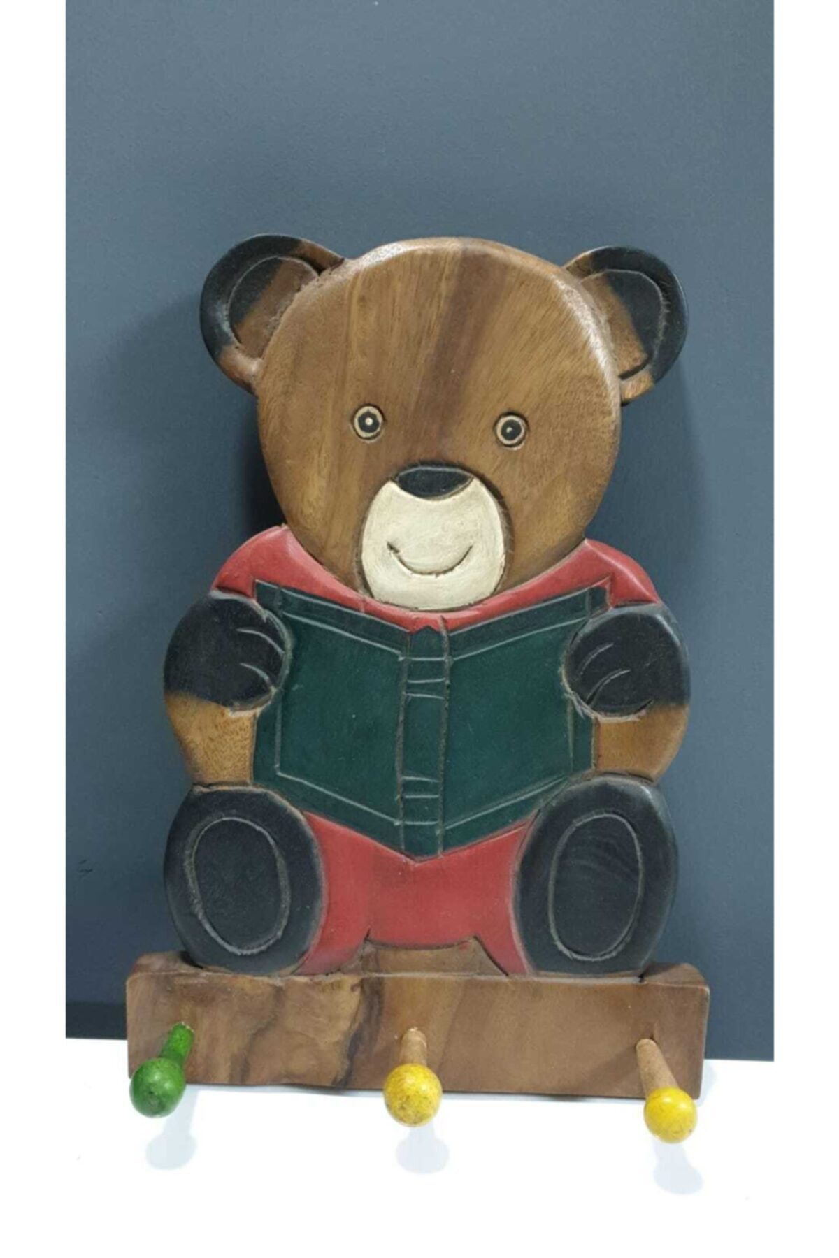 Elif Aksesuar Ahşap Ayı Figürlü Duvar Dekoru Askı