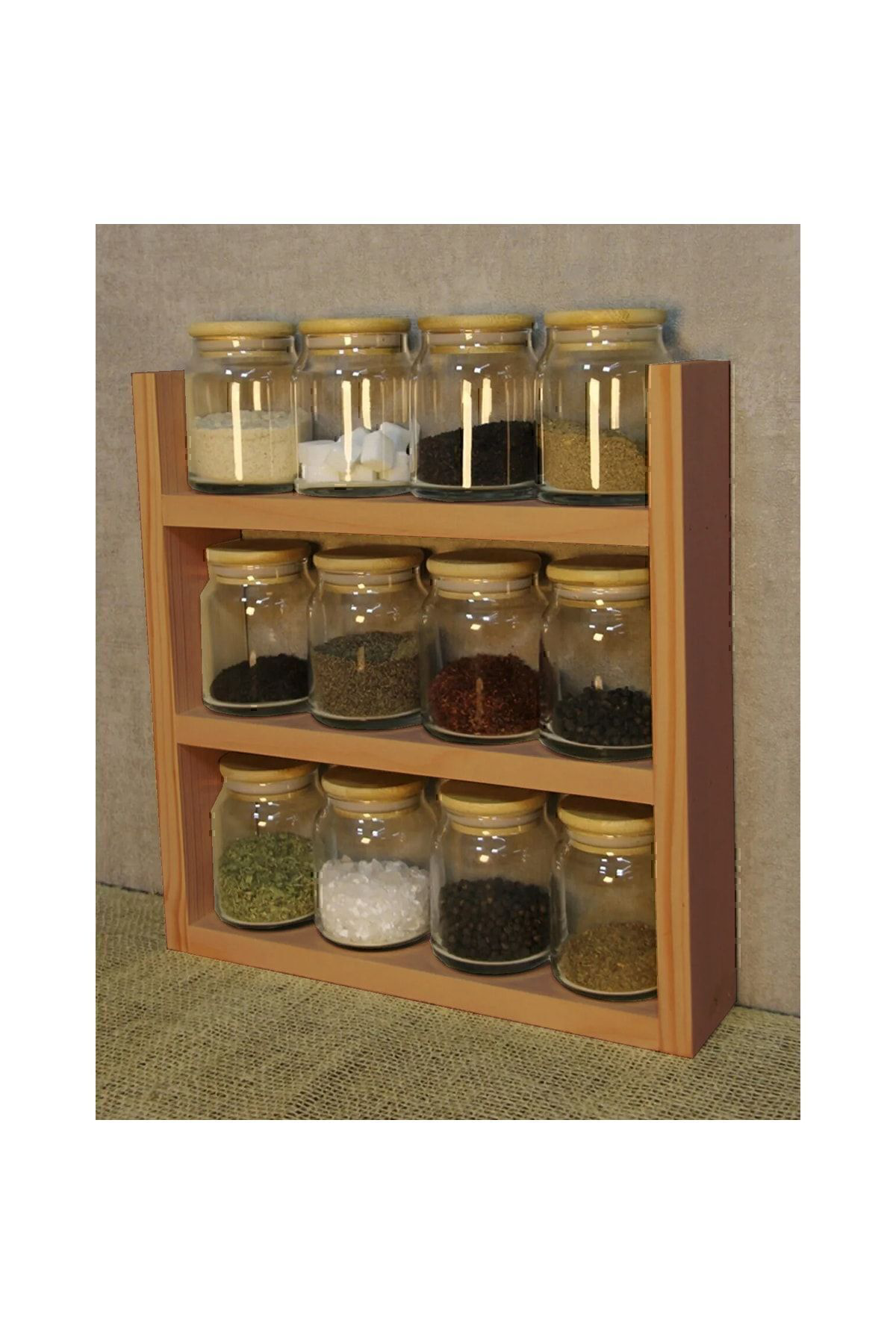 Pakçam Kereste Ahşap Baharatlik Standi Tezgah Üstü Düzenleyici Ahşap Raf Baharat