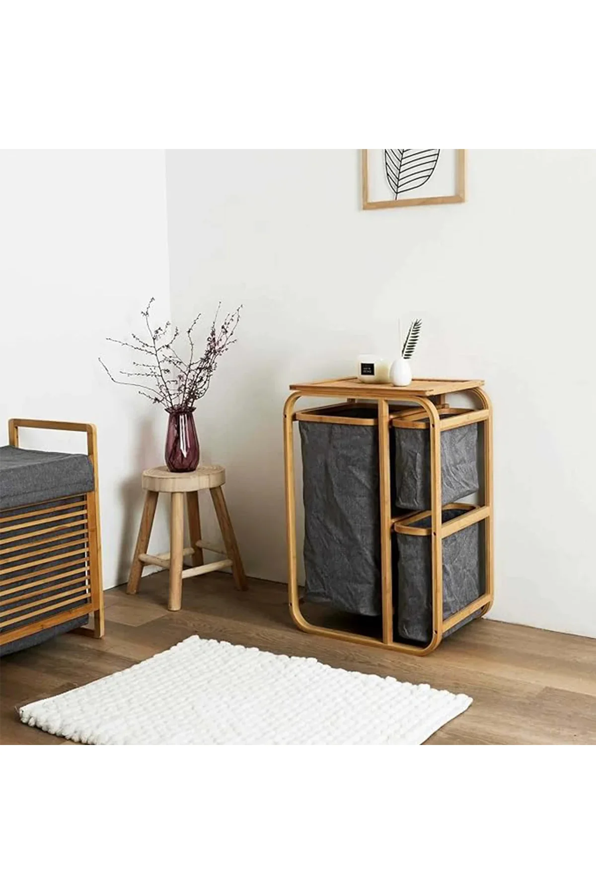 Ahşap Bambu 3 Bölmeli Çamaşır Sepeti 50x30x70 cm Ahşap Bambu 3 Bölmeli Çamaşır Sepeti 50x30x70 cm