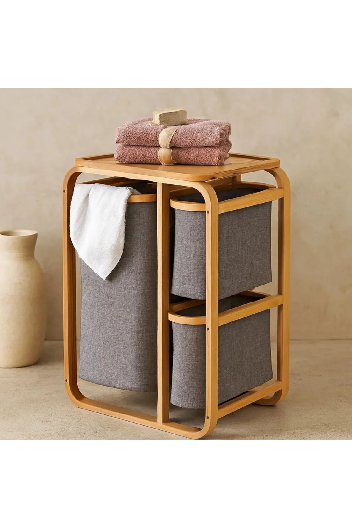 Ahşap Bambu 3 Bölmeli Çamaşır Sepeti 50x30x70 cm Ahşap Bambu 3 Bölmeli Çamaşır Sepeti 50x30x70 cm