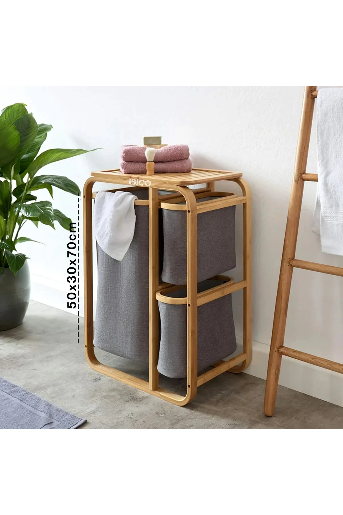 Ahşap Bambu 3 Bölmeli Çamaşır Sepeti 50x30x70 cm Ahşap Bambu 3 Bölmeli Çamaşır Sepeti 50x30x70 cm