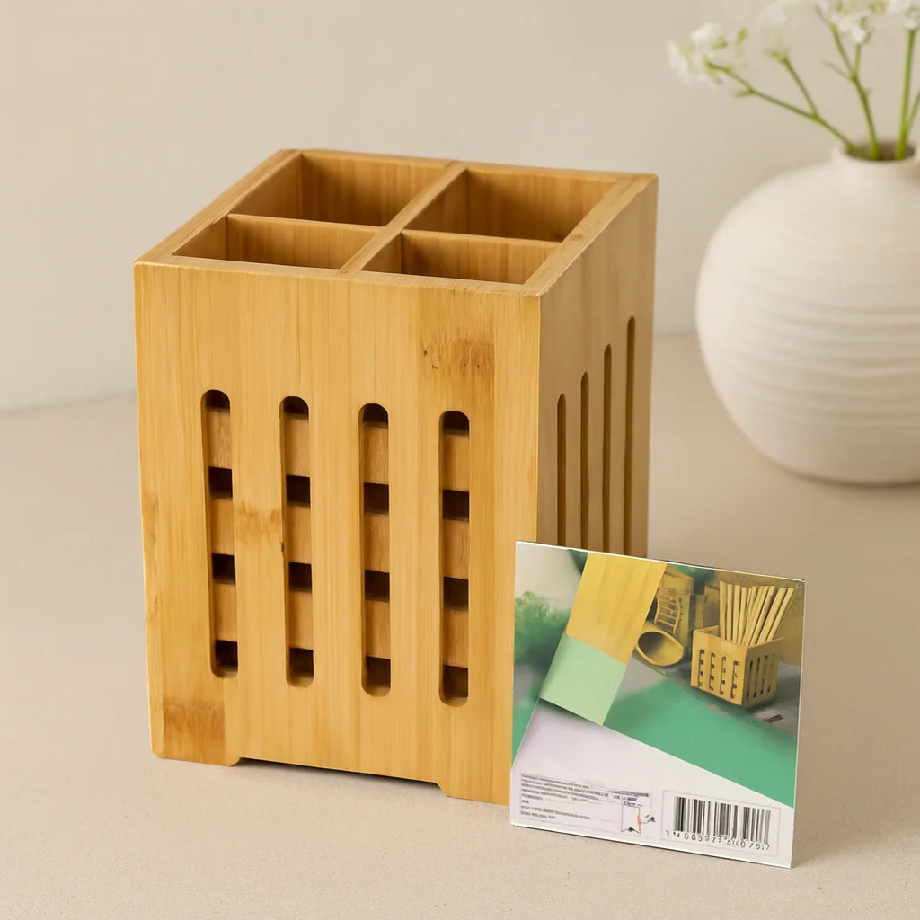 Ahşap Bambu 4 Bölmeli Kaşıklık Organizer (11x11 cm, Pencereli) Fiyatı, Yorumları ve Özellikleri