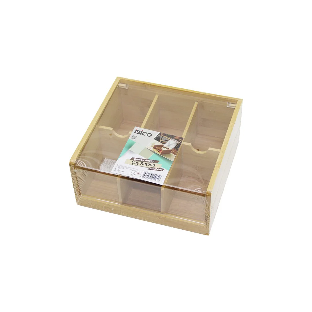 Ahşap Bambu 6 Bölmeli Poşet Çay Kutusu Mika Plastik Kapak 21X20X10CM Ahşap Bambu 6 Bölmeli Poşet Çay Kutusu Mika Plastik Kapak 21X20X10CM