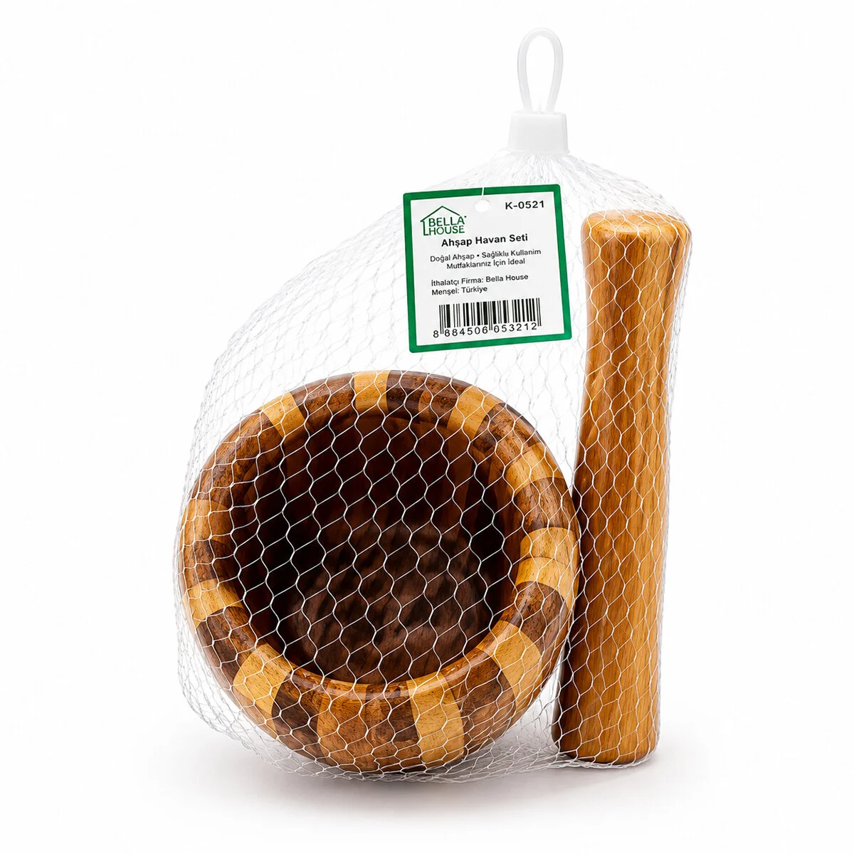 Ahşap Bambu - Çizgili Havan Sarımsak Dövecek Ç: 8CM--D: 7CM--Y:10.5CM Fileli Ambalaj