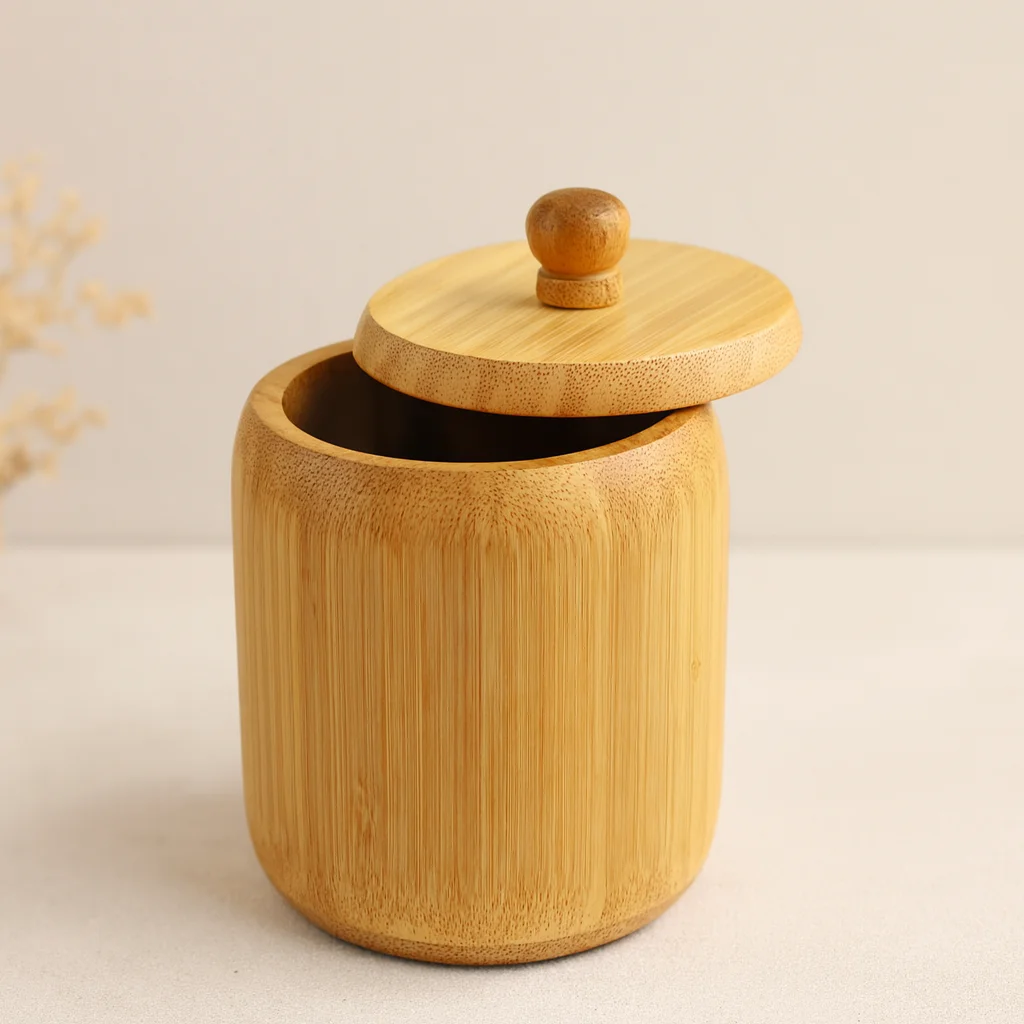 Ahşap Bambu Kapaklı Şekerlik 9 cm Ahşap Bambu Kapaklı Şekerlik 9 cm