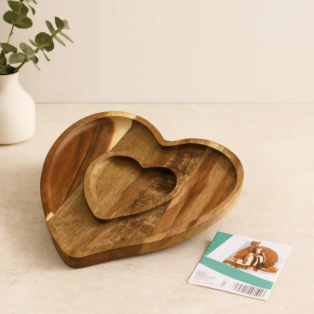 Ahşap Bambu Servis Tepsisi 2 Bölmeli Kalp Model 20x19.5x1.5 cm Fiyatı, Yorumları ve Özellikleri