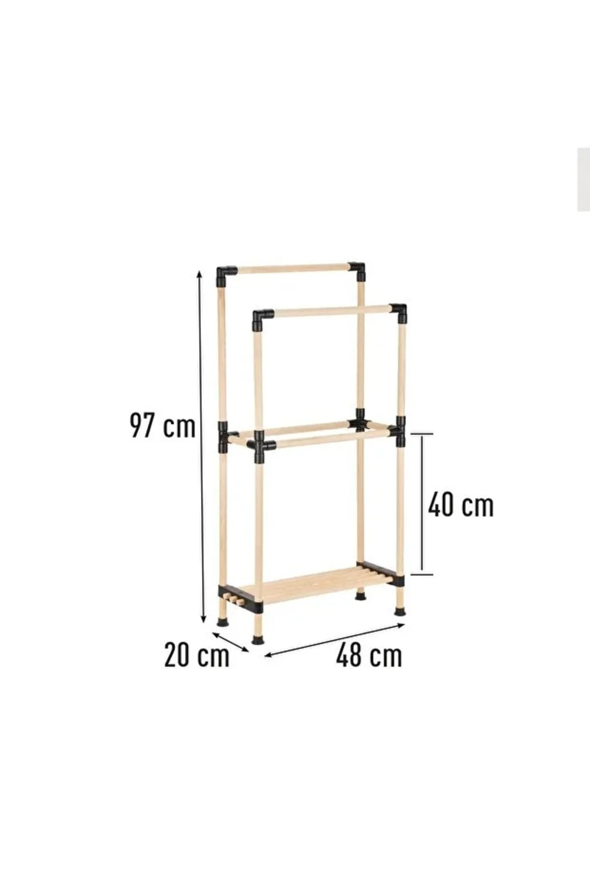 Ahşap Banyo Havluluk Raflı 2 Askılı 48 Cm Genişlik