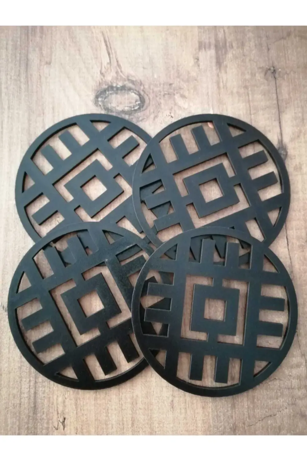 Ahşap Bardak Altlığı Çizgili 4 Adet 3 Mm 10*10