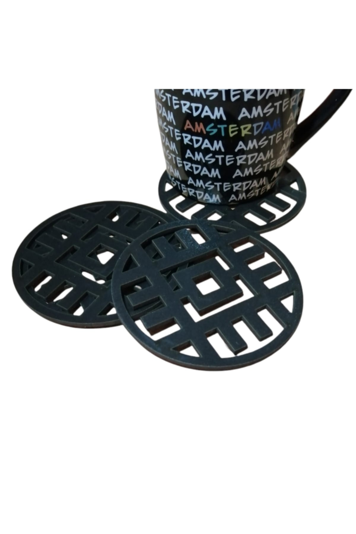 Leylaser Ahşap Bardak Altlığı Çizgili 4 Adet 3 Mm 10*10