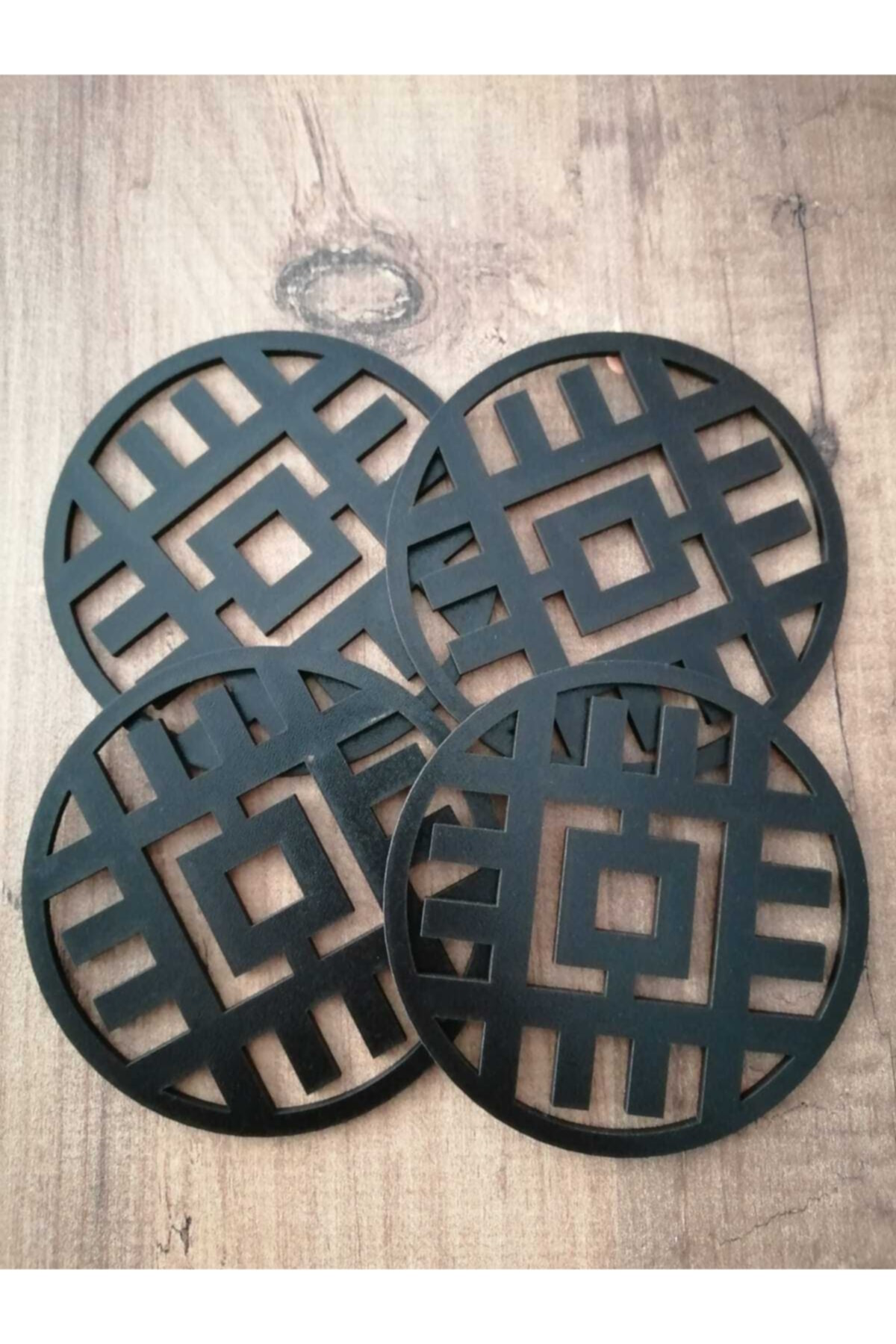 Leylaser Ahşap Bardak Altlığı Çizgili 4 Adet 3 Mm 10*10