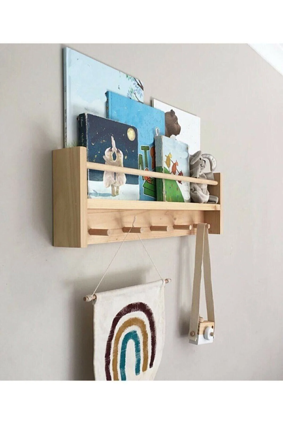 Ahşap Bebek Çocuk Odası Raflı Elbise Askilik