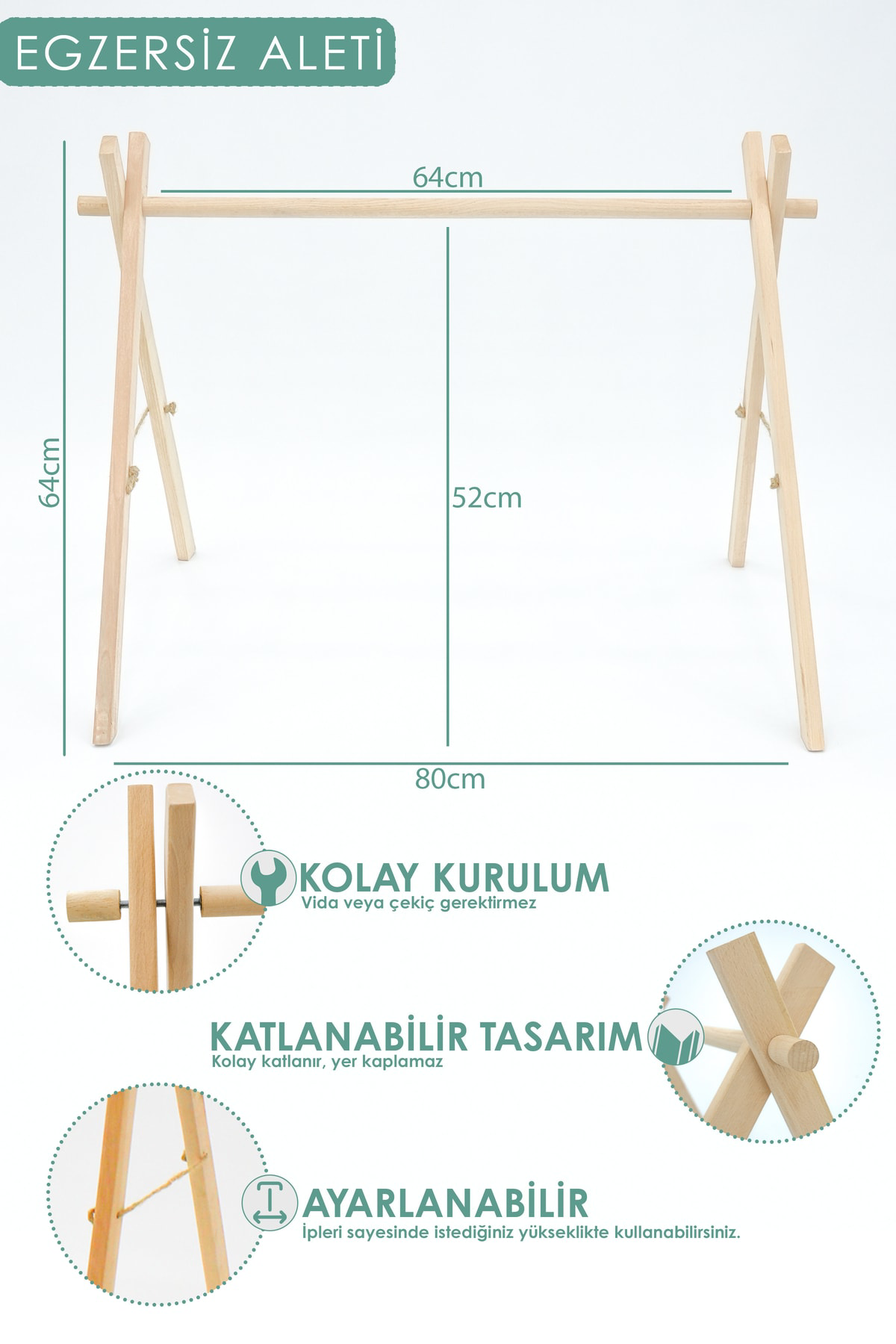 Ahşap Bebek Egzersiz Aleti, (OYUNCAKLAR DAHİL), 3'lü Çıngırak Oyu
