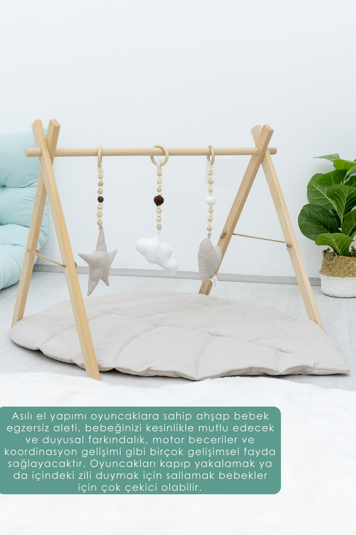 Ahşap Bebek Egzersiz Aleti, (OYUNCAKLAR DAHİL), 3'lü Çıngırak Oyu