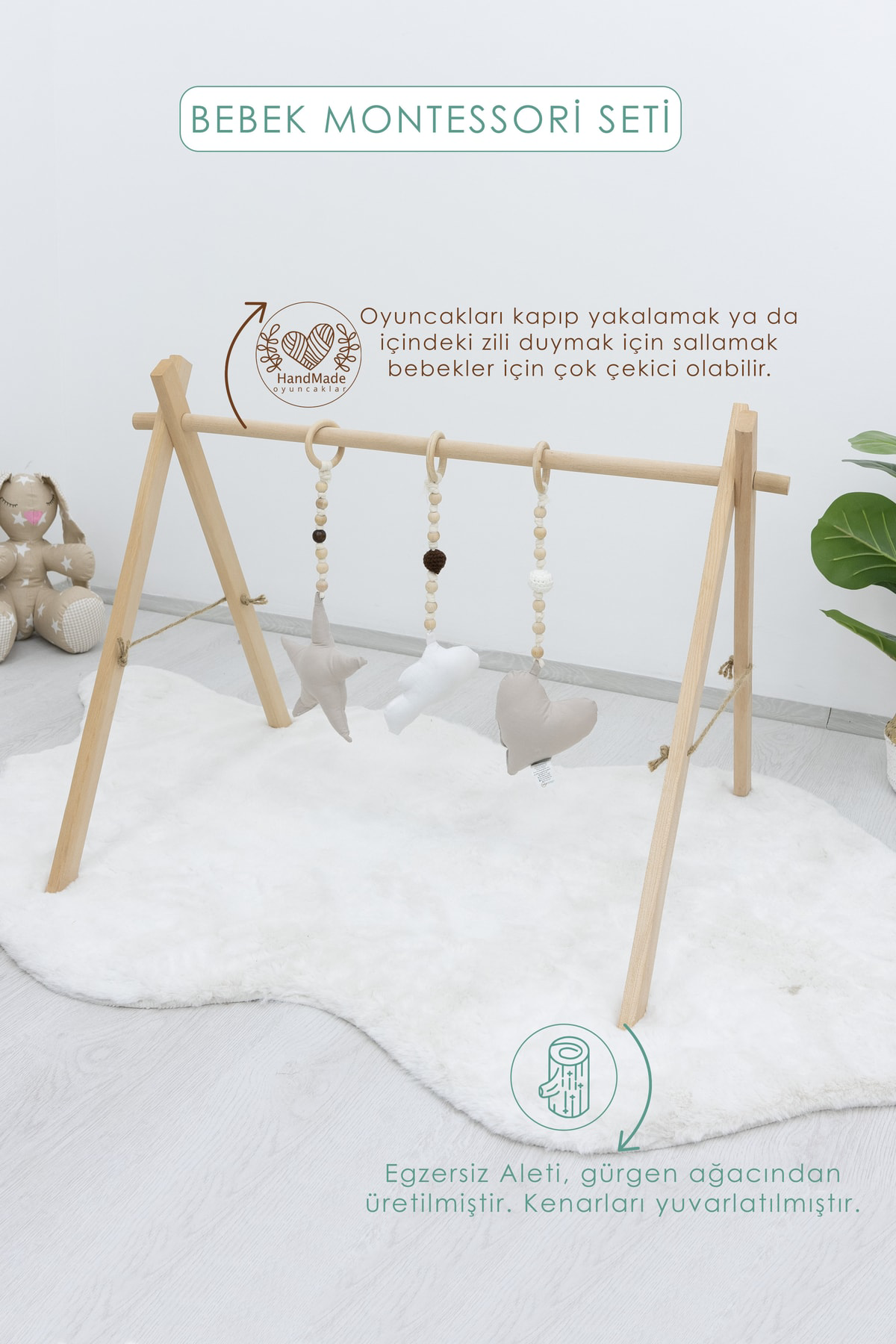 Ahşap Bebek Egzersiz Aleti, (OYUNCAKLAR DAHİL), 3'lü Çıngırak Oyu