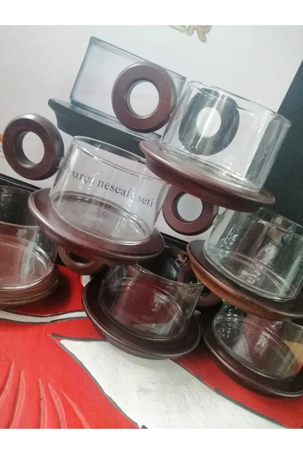 Ahşap Cam Tasarımlı Fincan Takımı 6 Kişilik