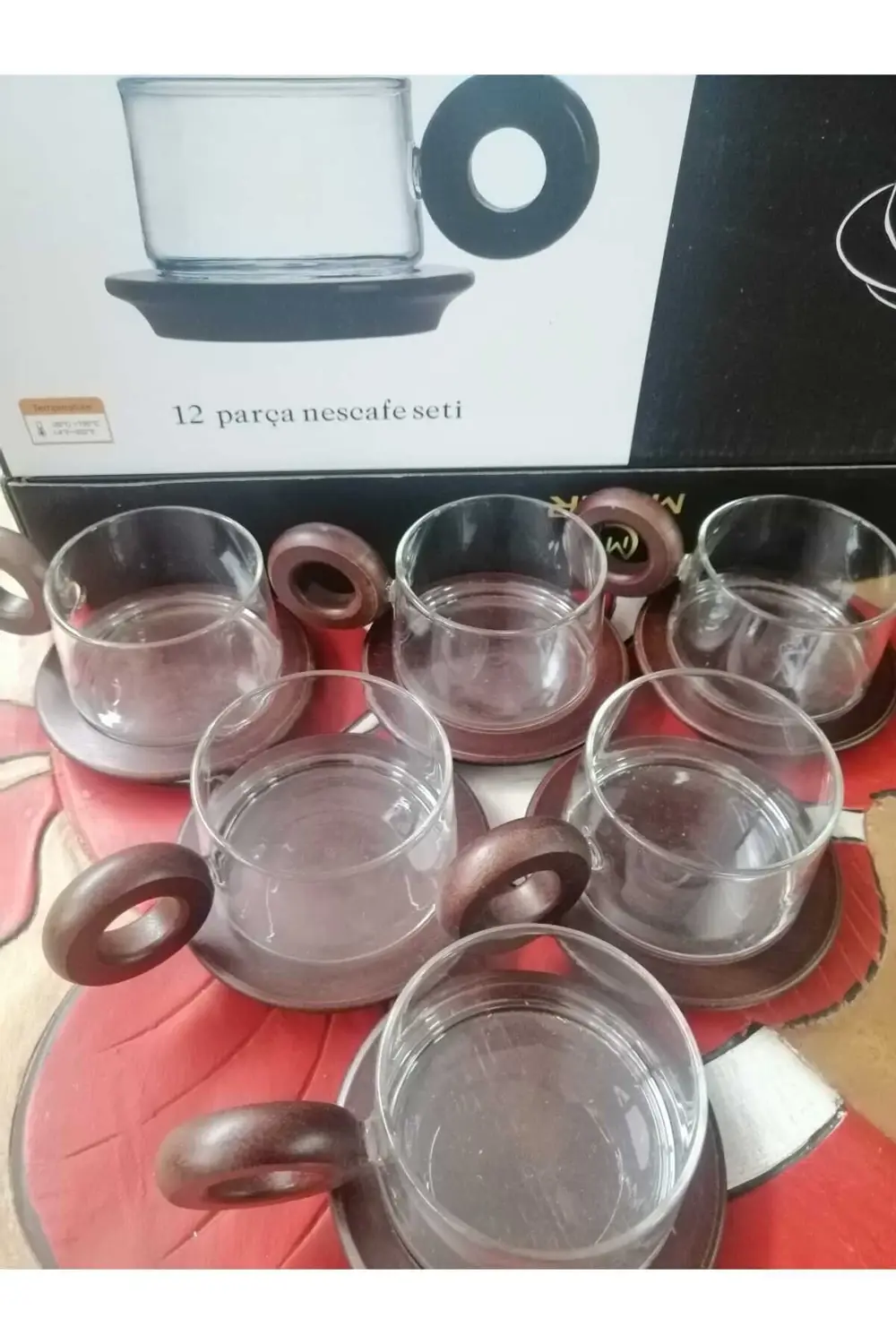 Ahşap Cam Tasarımlı Fincan Takımı 6 Kişilik