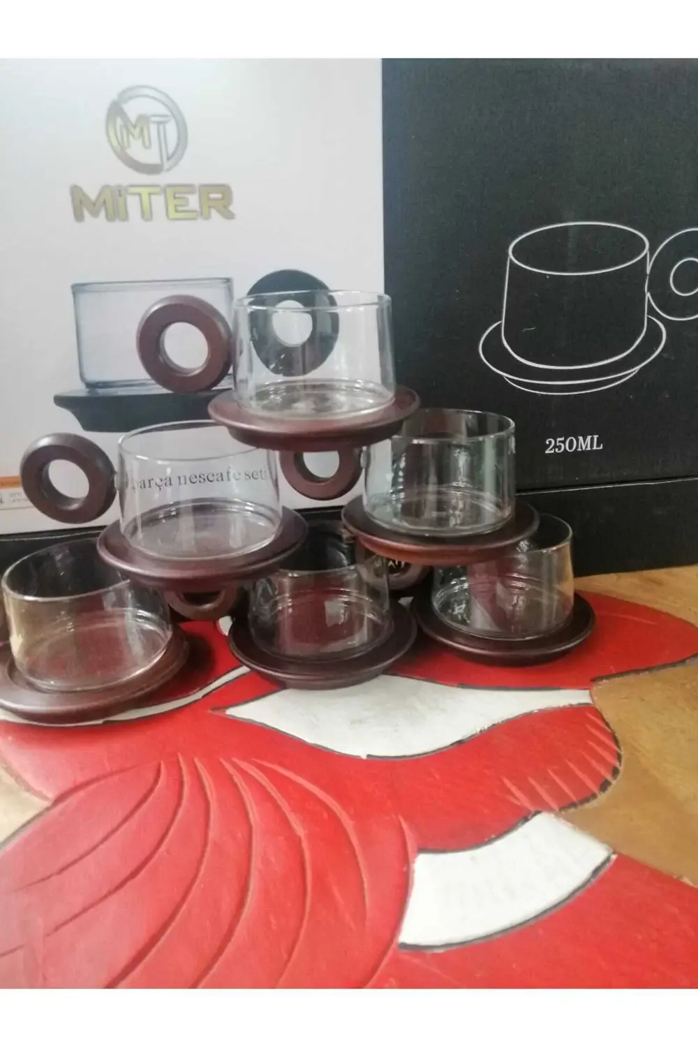 Ahşap Cam Tasarımlı Fincan Takımı 6 Kişilik