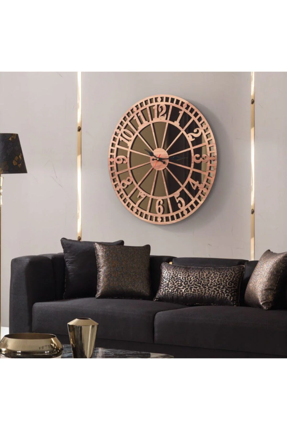 Ahşap Ceviz Dekoratif Gerçek Aynalı Duvar Saati