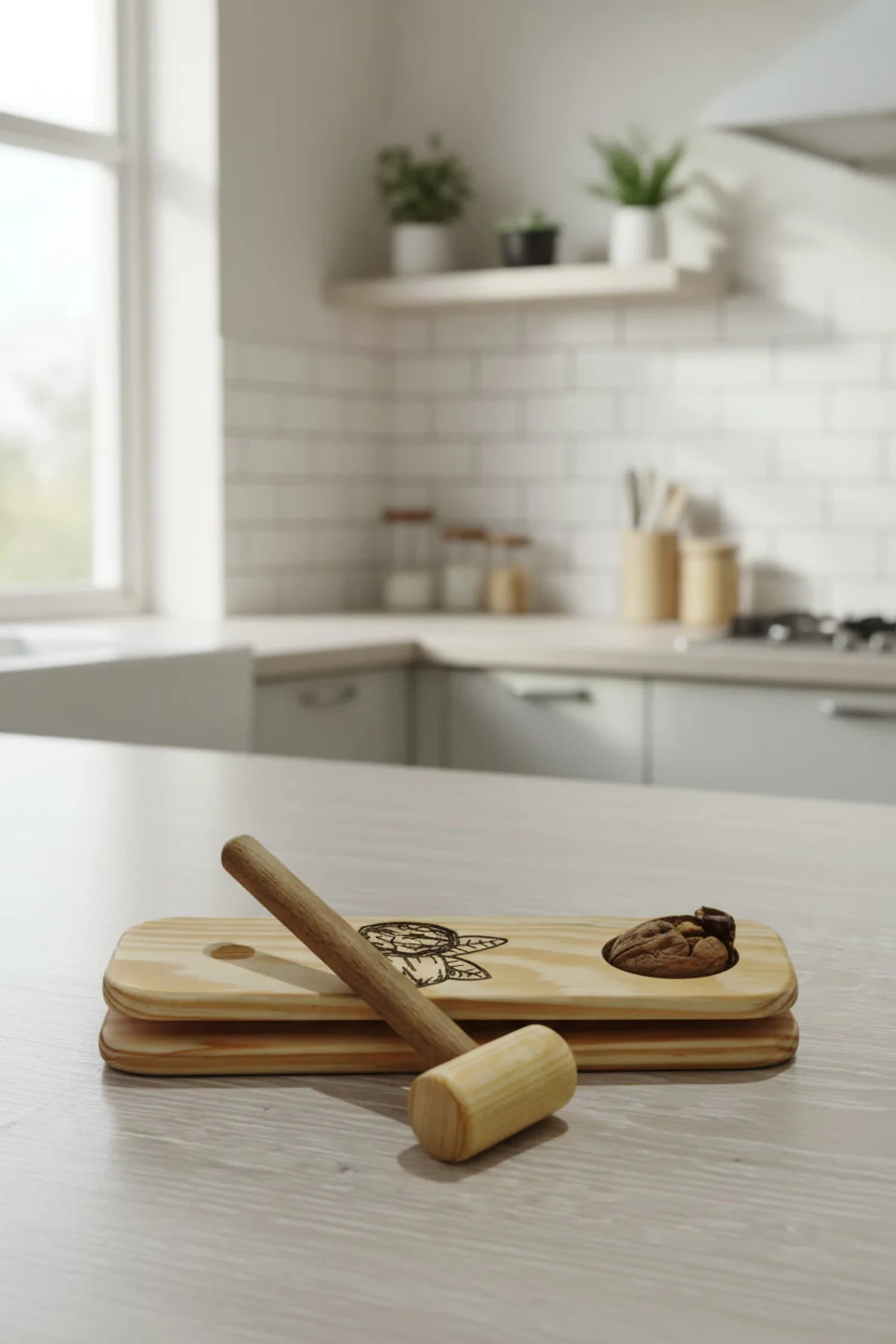 Ahşap Ceviz Kıracağı ve Tokmak El Yapımı Pratik Ceviz Kıracağı