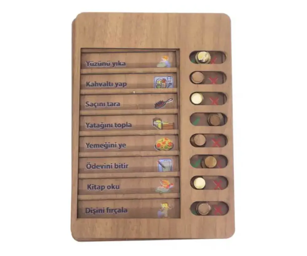 Ahşap Çocuk Günlük Rutin Checklist Kontrol Listesi Yapılacaklar L