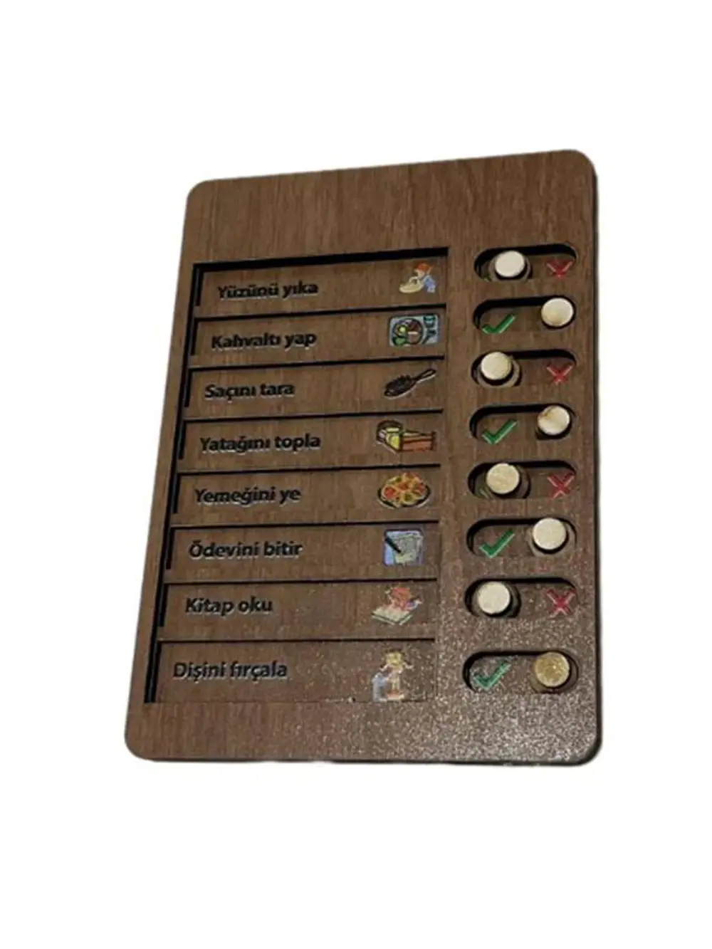 Ahşap Çocuk Günlük Rutin Checklist Kontrol Listesi Yapılacaklar L