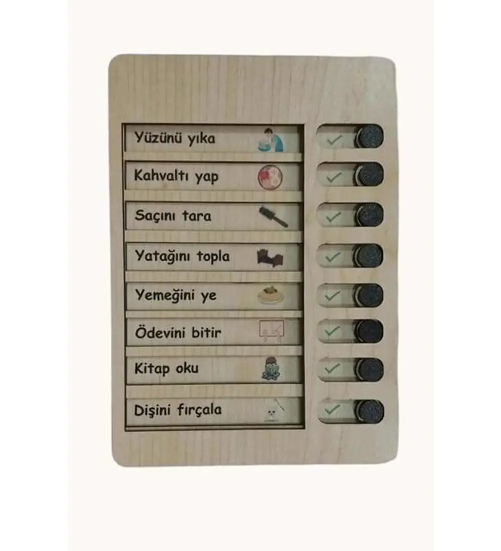 Ahşap Çocuk Günlük Rutin Checklist Kontrol Listesi Yapılacaklar L
