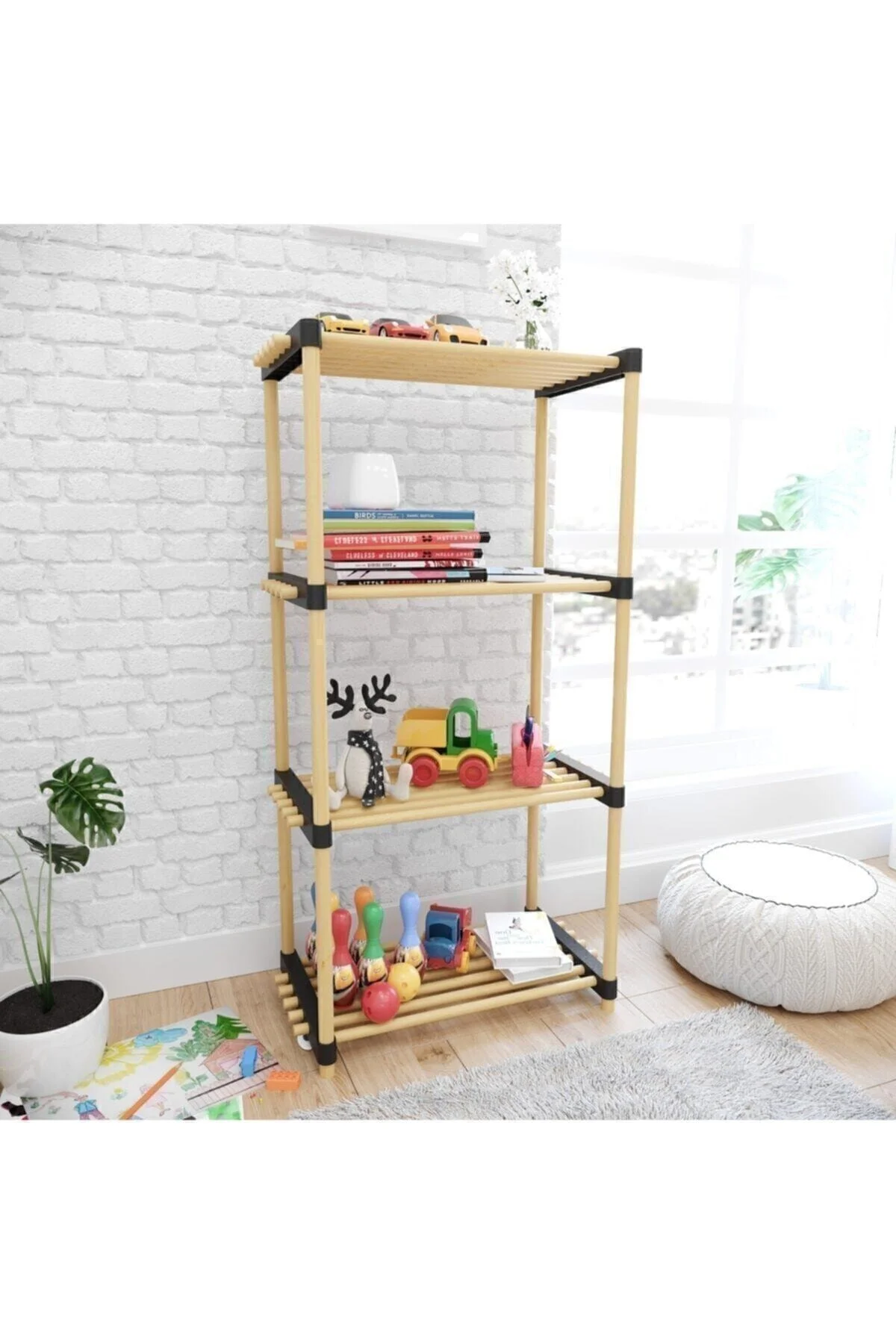 Ahşap Çok Amaçlı Modüler 4'lü Raf Seo-8150